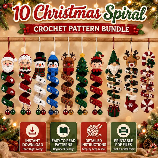 10 in 1 Christmas Crochet Spiral Pattern Bundle